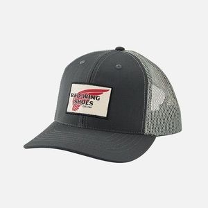 Red Wing Shoes Logo Trucker Hat Ball Cap Mesh Back Charcoal Grey